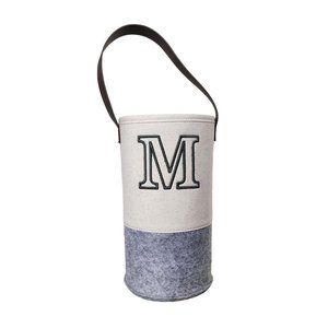 Thirty One monogram M felt wine and gift cylinder bag with faux leather strap